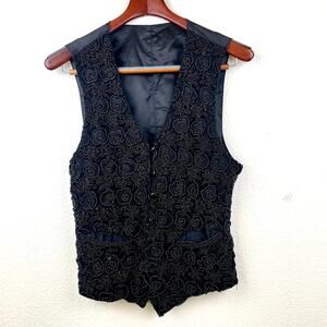 Vintage Womens Vest Sz L Hand Beaded Whimsigoth Art to Wear Artsy Cosplay Boho
